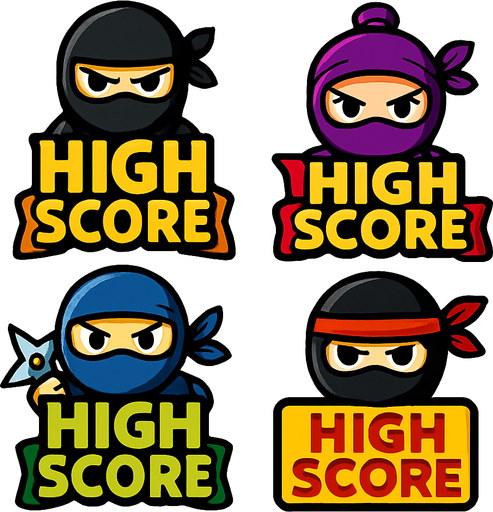 Pack of different ninja High score buttons
In-Game asset.  2d.  High contrast.  No shadows