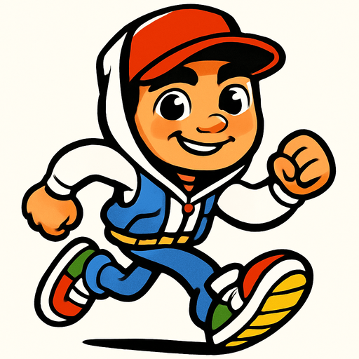 karizmatik ama aynı zamanda sevimli görünen koşucu subway surfers karakteri.
In-Game asset.  2d.  High contrast.  No shadows