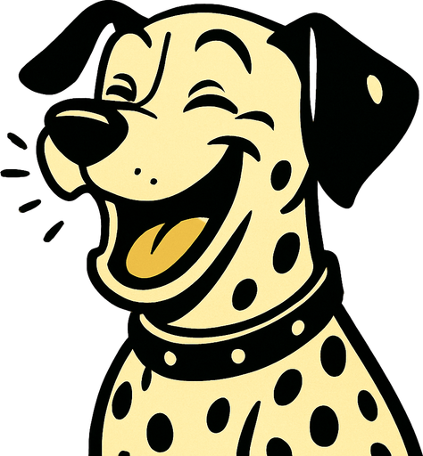 dalmatian dog laugh.
In-Game asset.  2d.  High contrast.  No shadows
