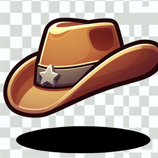 A cowboy hat.  Full side profile. Cartoon..
Single Game Texture.  In-Game asset.  2d.  Blank background.  High contrast.  No shadows