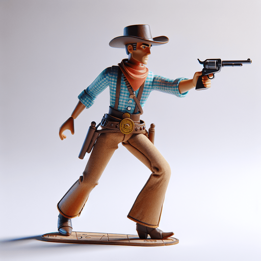 western cowboy toy shooting.
Single Game Texture. In-Game asset. 2d. Blank background. High contrast. No shadows.