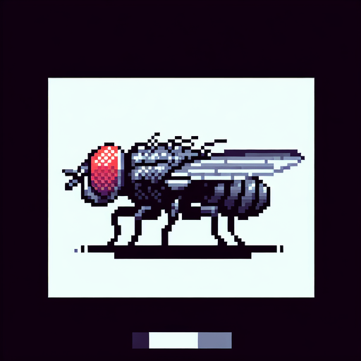 2d pixsel art yandan görünüşlü bir sinek çiz.
Single Game Texture.  In-Game asset.  2d.  Blank background.  High contrast.  No shadows