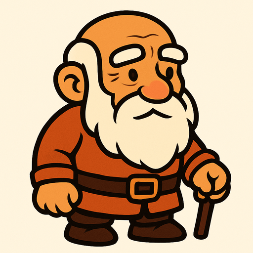Yaşlı bir adam kısa boylu aksakallı.
In-Game asset.  2d.  High contrast.  No shadows