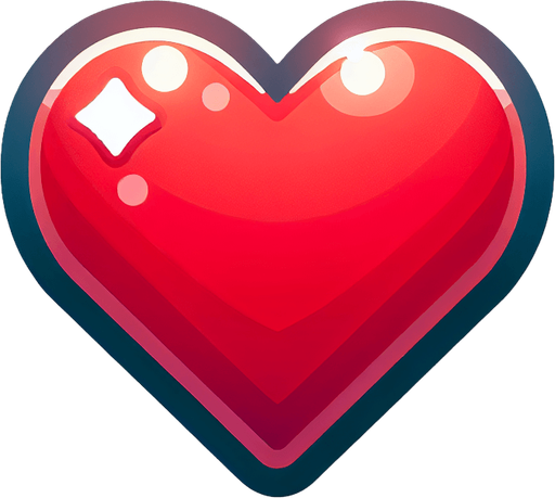 a cute looking heart. bright red..
Single Game Texture. In-Game asset. 2d. Blank background. High contrast. No shadows.