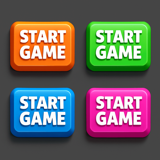 3D pack of buttons have text "start game". different colors. HD colors.
In-Game asset.  High contrast.  No shadows. 3D