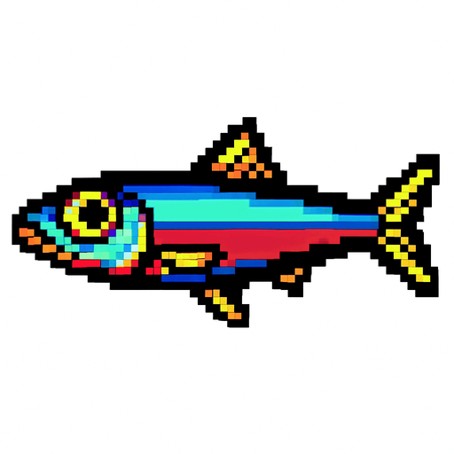 An anchovy. 80s arcade machine graphics. 
Swimming Side profile. White background. 
In-Game asset.  2d.  High contrast.  No shadows