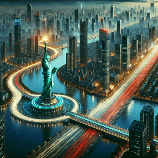 Photorealistic and ultrawide panoramic landscape from New york at night.