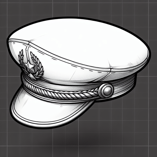 A captain’s hat. Side profile. Cartoon.
Single Game Texture.  In-Game asset.  2d.  Blank background.  High contrast.  No shadows