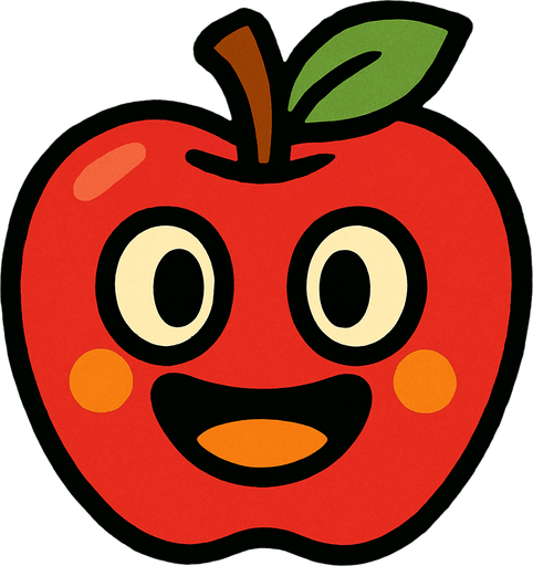Apple with face.
In-Game asset.  2d.  High contrast.  No shadows