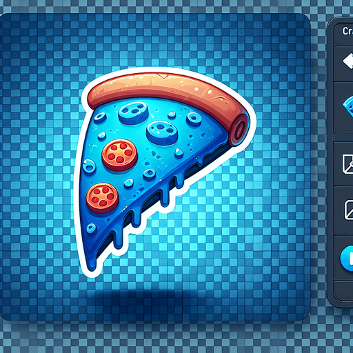 a slice of pizza on a transparent background, predominantly blue. Slice of pizza.
Single Game Texture. In-Game asset. 2d. Blank background. High contrast. No shadows.