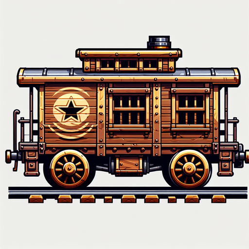 western toy train wagon side profile.
Single Game Texture. In-Game asset. 2d. Blank background. High contrast. No shadows.