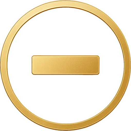 Boton de signo de menos elegante de color dorado con fondo negro.
In-Game asset.  2d.  High contrast.  No shadows