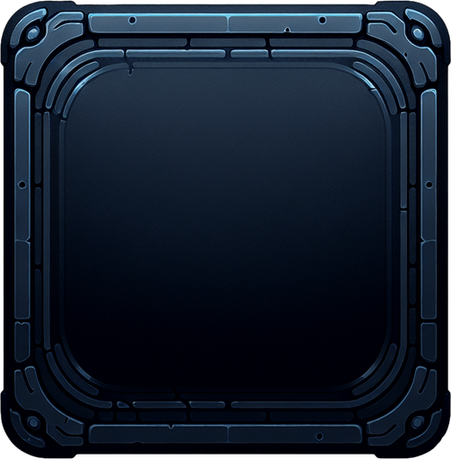 Scifi Square with thin, rounded corners. Dark grey. 2d.
Single Game Texture. Little blue outline