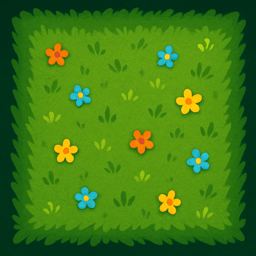 Una casilla de pasto con bordes color verde oscuro que cubra toda la imagen y unas pequeñas flores.
In-Game asset.  High contrast