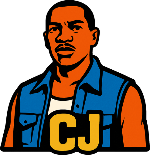CJ.
In-Game asset.  2d.  High contrast.  No shadows