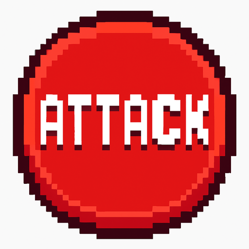 Пиксельная круглая кнопка атаки.
In-Game asset.  2d.  High contrast.  No shadows