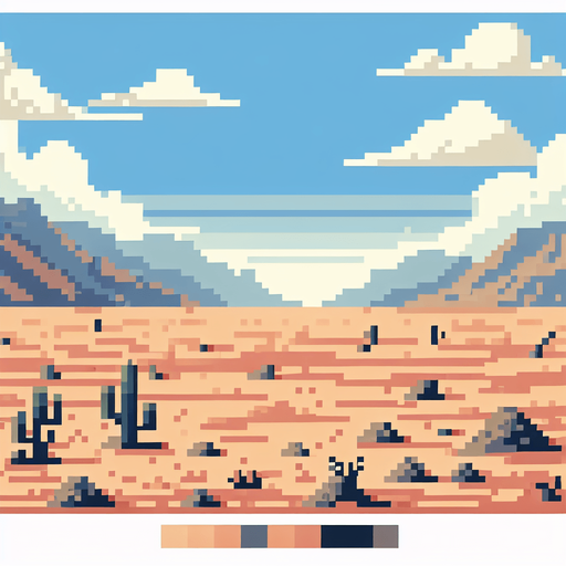 pixel art desert.
Single Game Texture. In-Game asset. 2d. Blank background. High contrast. No shadows.