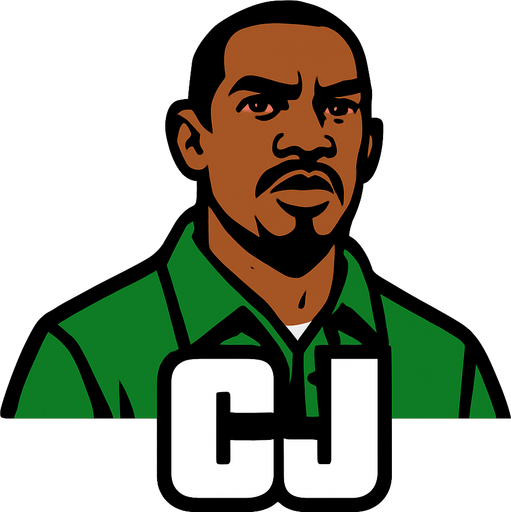 CJ.
In-Game asset.  2d.  High contrast.  No shadows