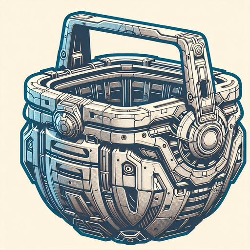 a robotic basket with high contrast.
Single Game Texture.  In-Game asset.  2d.  Blank background.  High contrast.  No shadows