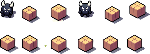 UMA rua de dia com caixas na estrada com bolinha pretas com chifres branco pequenos,jogo 2d.
Single Game Texture. In-Game asset. 2d. Blank background. High contrast. No shadows.