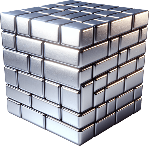 a shiny silver brick..
Single Game Texture. In-Game asset. 2d. Blank background. High contrast. No shadows.