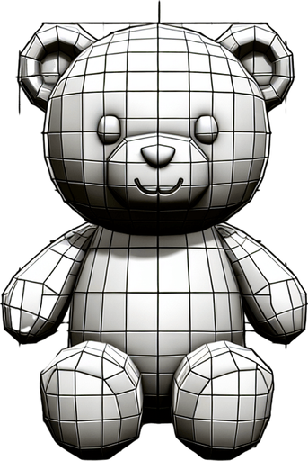 Reimagine the cute teddy bear sitting without background. Plastic style Single Game Texture. In-Game asset. 2d. Blank background. High contrast. No shadows.