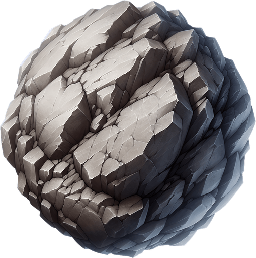 A rough edged rock. Transparent image..
Single Game Texture. In-Game asset. 2d. Blank background. High contrast. No shadows.