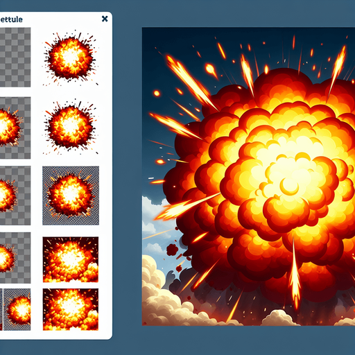 explosion.
Single Game Texture. In-Game asset. 2d. Blank background. High contrast. No shadows.