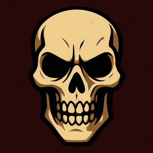 2d mysterious and scary skeleton character's head.
In-Game asset.  2d.  High contrast.  No shadows