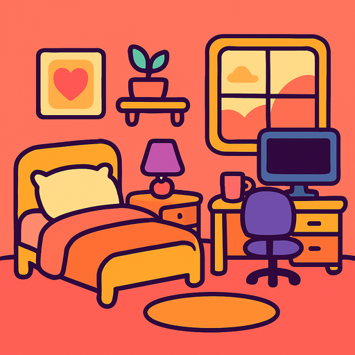 create a cute room, lo fi room.
In-Game asset.  2d.  High contrast.  No shadows