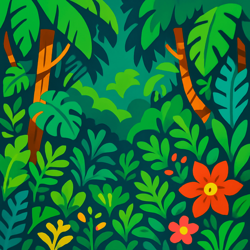 A lush and vibrant jungle.
In-Game asset.  2d.  High contrast.  No shadows