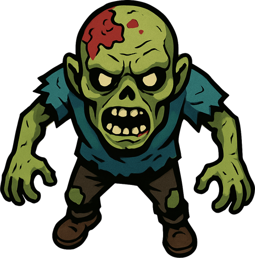 Üstten görünümlü zombi.
In-Game asset.  2d.  High contrast.  No shadows
