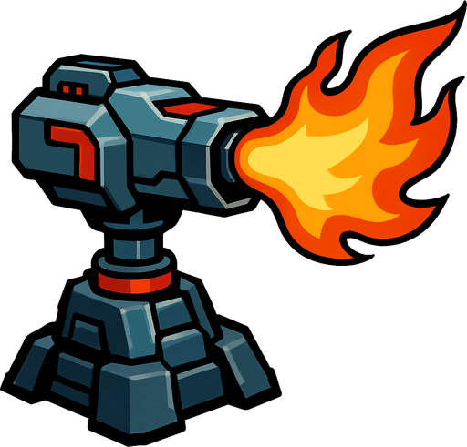 Torreta futurista grande de fuego.
In-Game asset.  2d.  High contrast.  No shadows