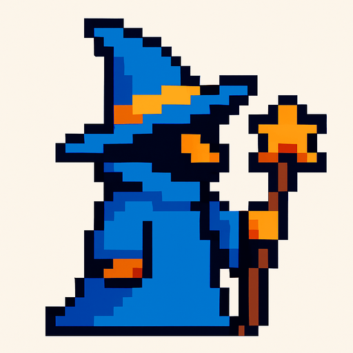 mago pixel art
In-Game asset.  2d.  High contrast.  No shadows