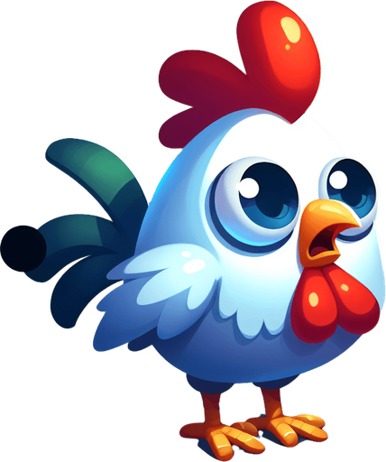 cartoon scared chicken.
Single Game Texture. In-Game asset. 2d. Blank background. High contrast. No shadows.