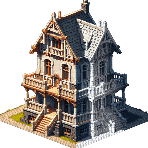 house.
Single Game Texture. In-Game asset. 2d. Blank background. High contrast. No shadows.