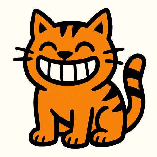 Gulen bir kedi.
In-Game asset.  2d.  High contrast.  No shadows