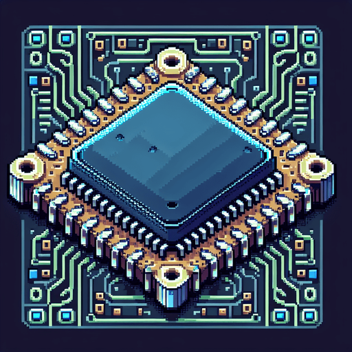 pixel art of a microchip no shadows.
Single Game Texture. In-Game asset. 2d. Blank background. High contrast. No shadows.