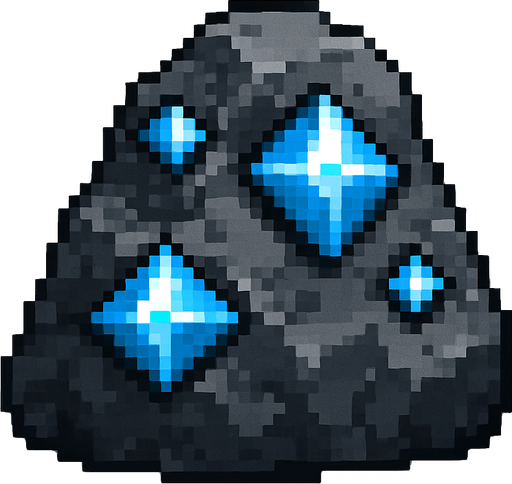 roca gris oscuro con diamantes.
In-Game asset.  2d.  High contrast.  No shadows. pixelart