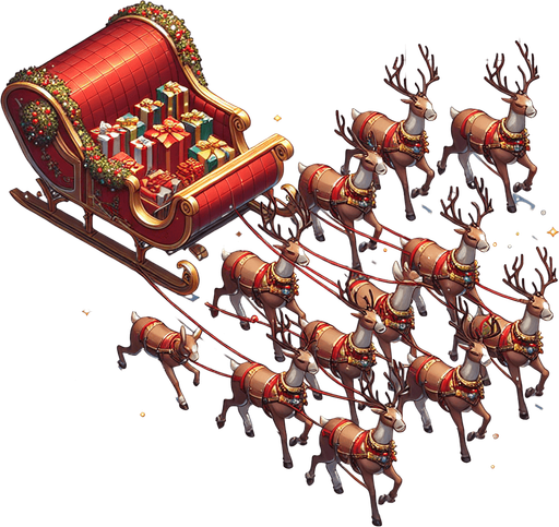 Santa's sleigh with a team of reindeer moving across a star light sky. Single Game Texture. In-Game asset. 2d. Blank background. High contrast. No shadows..
Single Game Texture. In-Game asset. 2d. Blank background. High contrast. No shadows.