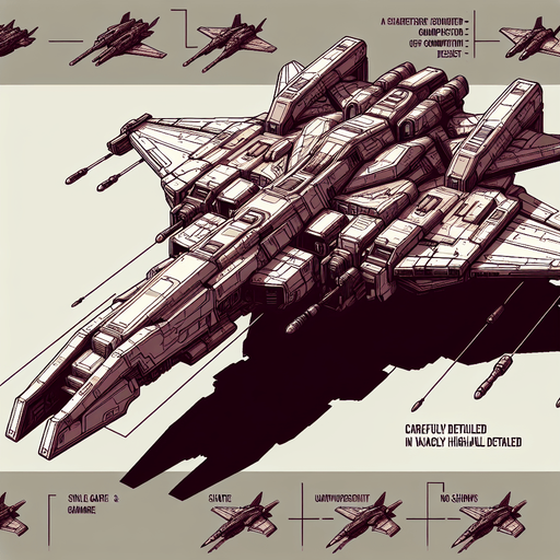 an enemy spaceship equipped with weapons.
Single Game Texture.  In-Game asset.  2d.  Blank background.  High contrast.  No shadows