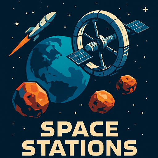 Uzay temalı global Cevher ticareti, uzay istasyonu, gerçekçi, Altında "Space Stations" yazsın.
In-Game asset.  High contrast.  No shadows