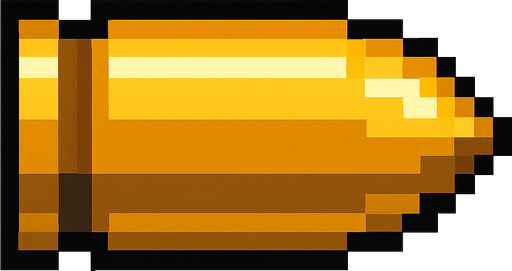 Genera una imagen de una bala pixel.
In-Game asset.  2d.  High contrast.  No shadows