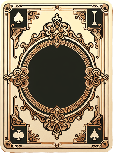 The face of a card. The card center is blank, with a antique cream background. The card is framed with an ornate design..
Single Game Texture. In-Game asset. 2d. Blank background. High contrast. No shadows.