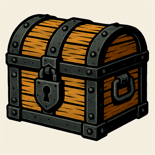 a medieval chest.
In-Game asset.  2d.  High contrast.  No shadows
