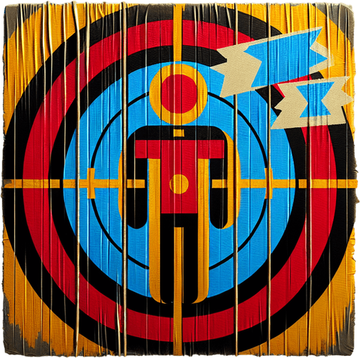 a target with a picture of a stickman taped on it.
Single Game Texture.  In-Game asset.  2d.  Blank background.  High contrast.  No shadows