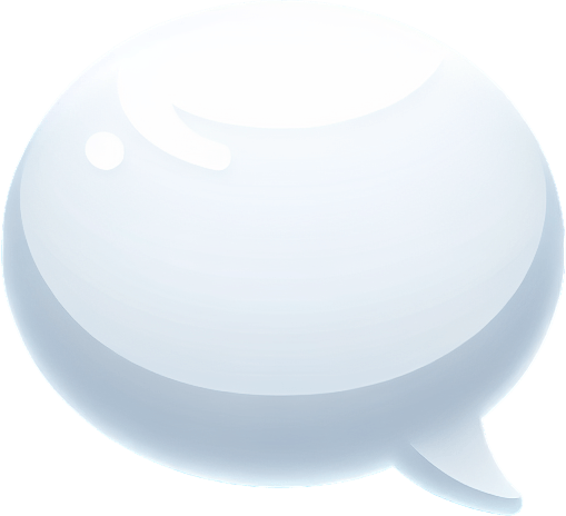 A simple, elegant white speech bubble..
Single Game Texture. In-Game asset. 2d. Blank background. High contrast. No shadows.