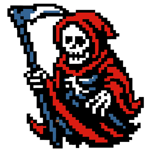 la muerte de pixeles.
In-Game asset.  2d.  High contrast.  No shadows