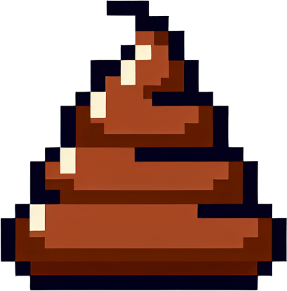 8-bit. cartoon. poop. turd. in game assset. Single Game Texture. In-Game asset. 2d. Blank background. High contrast. No shadows.