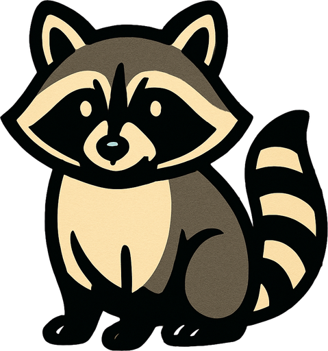 Racoon image with wooden background.
In-Game asset.  2d.  High contrast.  No shadows